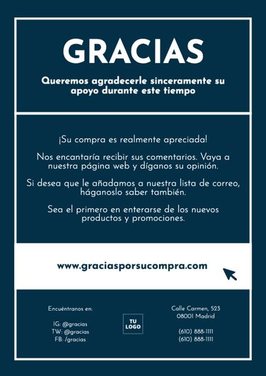 Carteles De Gracias Por Tu Compra Personalizables Online