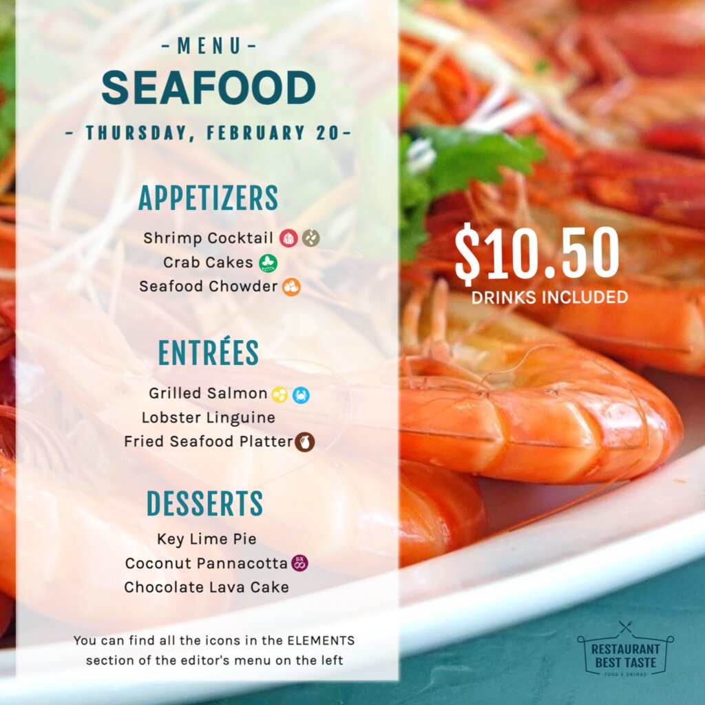 Templates of menus with allergens online editor