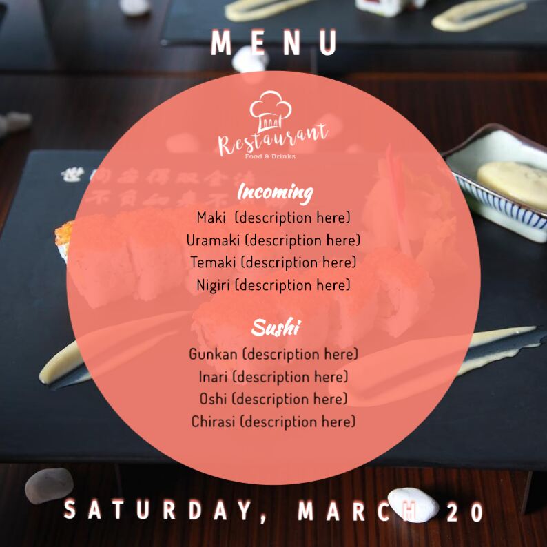 Templates of menus with allergens online editor