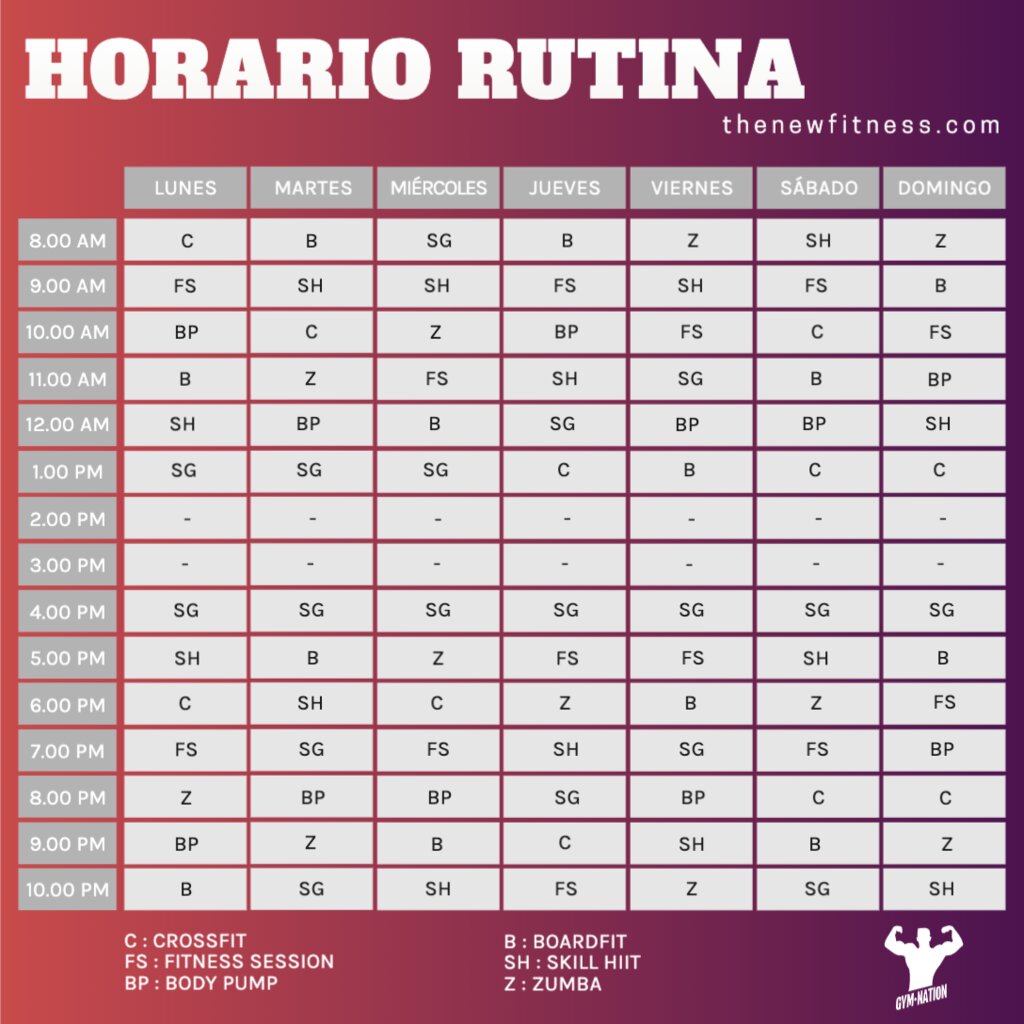 Calendario imprimible para tu rutina de gimnasio