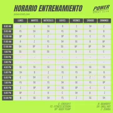 Edita tu horario de gimnasio