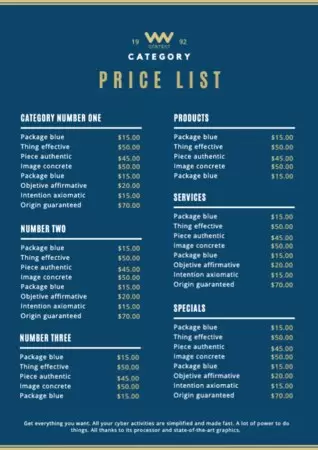 Edit a price list template