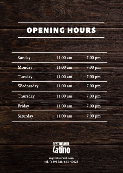 Opening Hours Templates Online