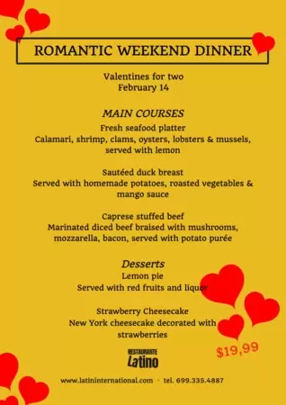 Criar um cardápio para o Dia dos Namorados