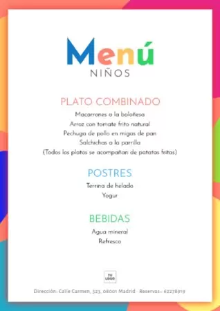 Edita un menú infantil