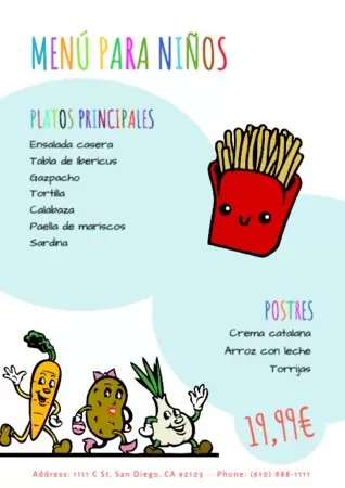 Edita un menú infantil