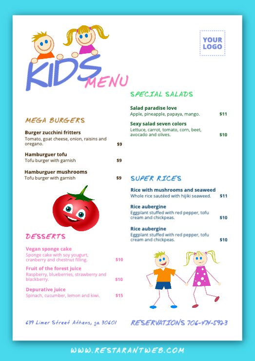 Kids menu templates for cafes and restaurants