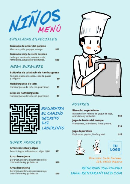 Plantillas de menú infantil para restaurantes