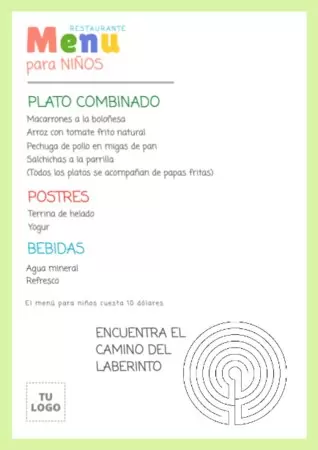 Edita un menú infantil