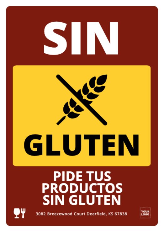 Carteles editables y símbolos para productos sin gluten
