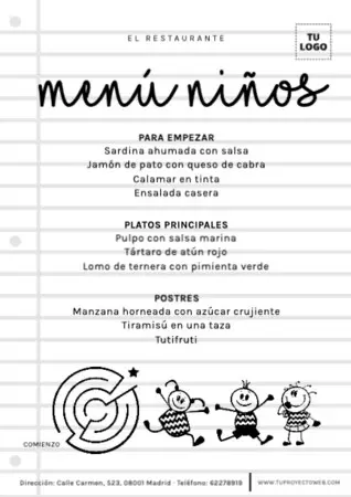 Edita un menú infantil