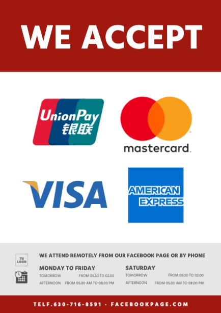 Custom payment sign templates to print