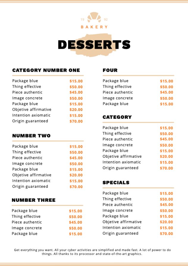 Dessert menu templates to edit online