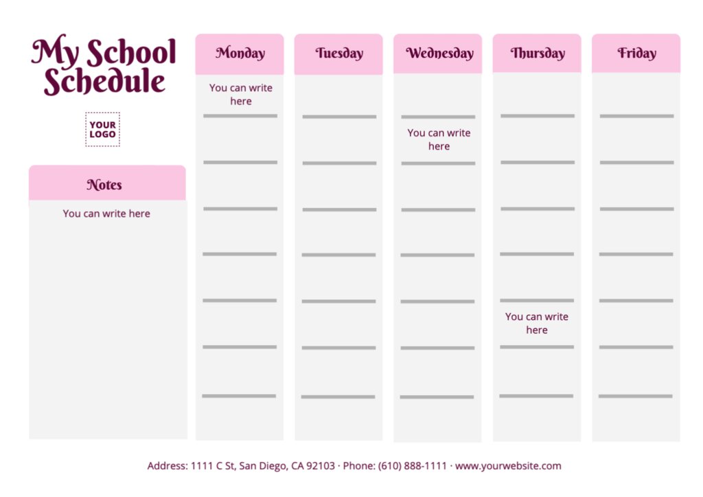 Online Editable Templates For School Schedules