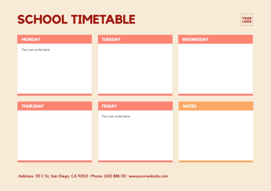 Online editable templates for school schedules