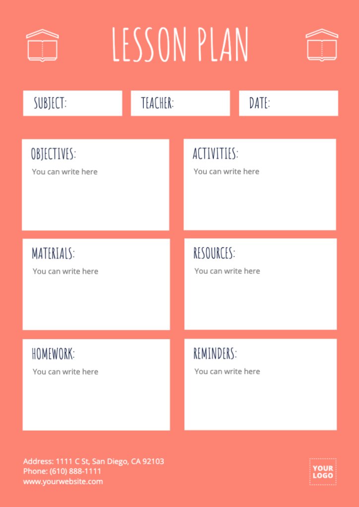 Editable and printable lesson plan templates