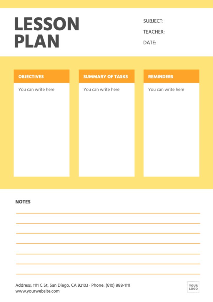 Editable and printable lesson plan templates