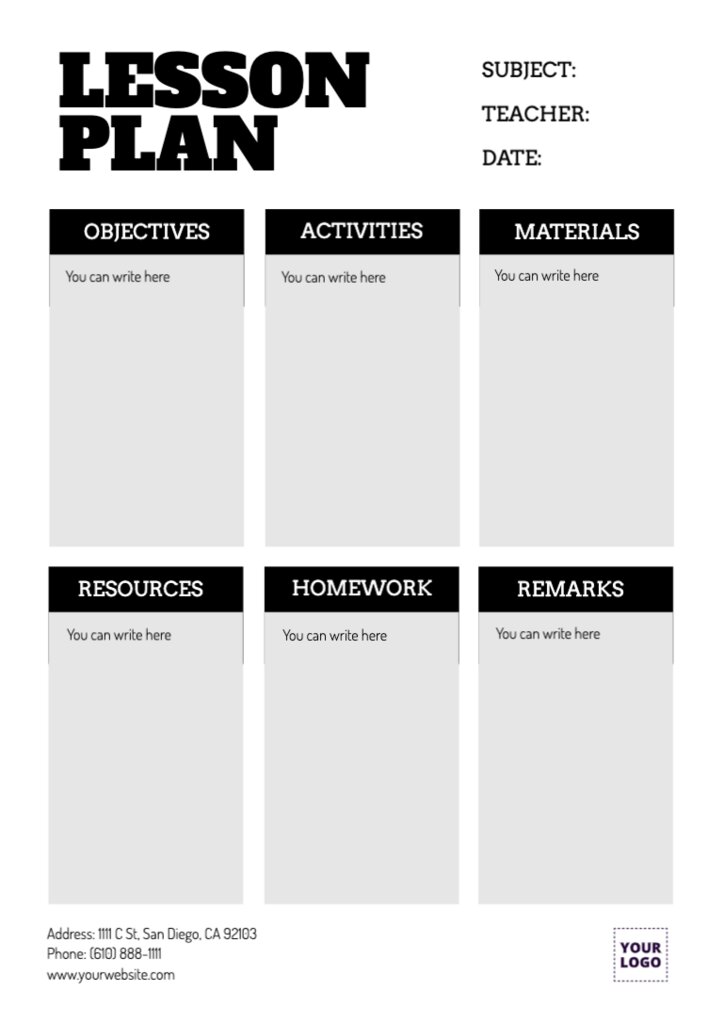 Editable and printable lesson plan templates