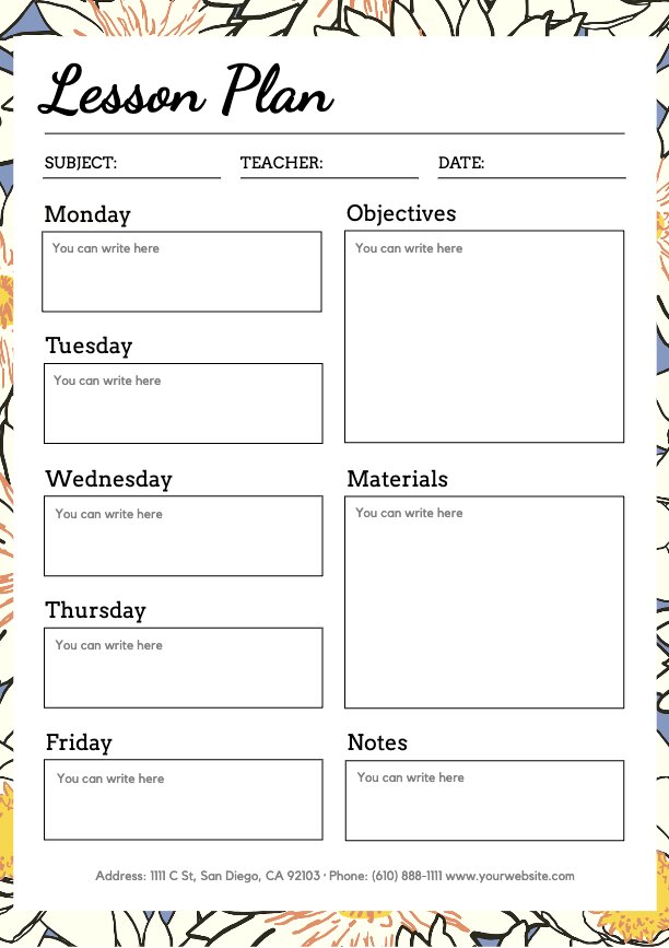 Editable and printable lesson plan templates