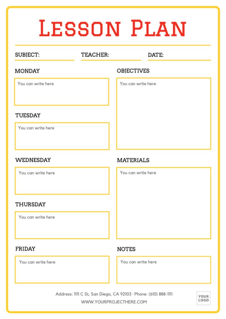 Free Printable Unit Lesson Plan Template