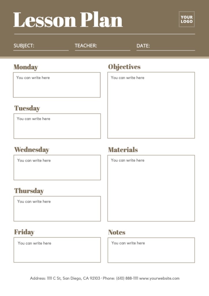 Editable and printable lesson plan templates