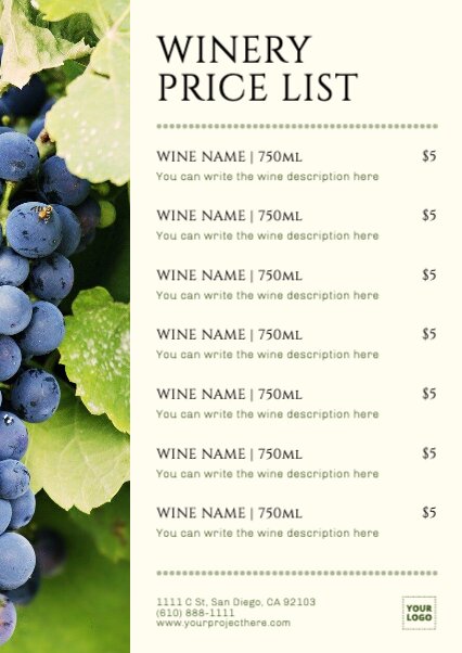 Editable templates for wineries and liquor stores