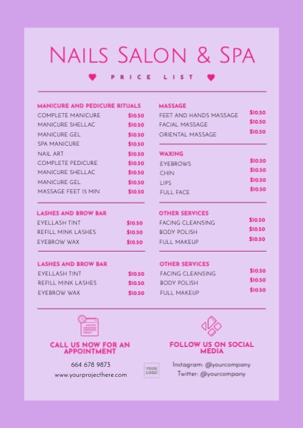 Editable designs for nail salons