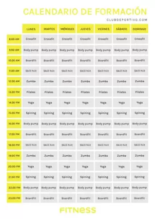 Edita tu horario de gimnasio