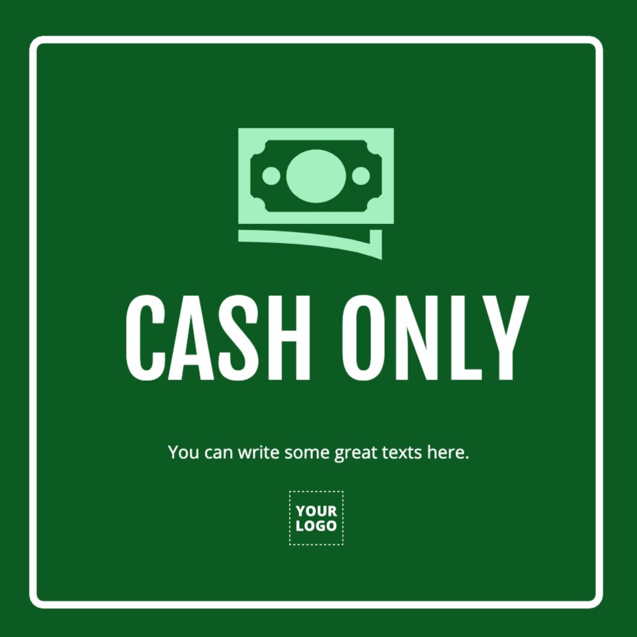 Customizable cash-only payment sign templates