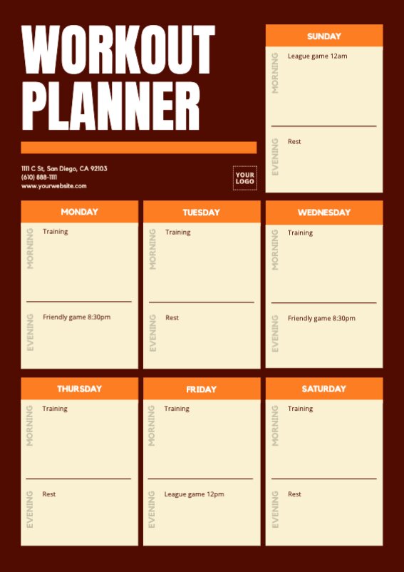 Gym activities schedule online templates