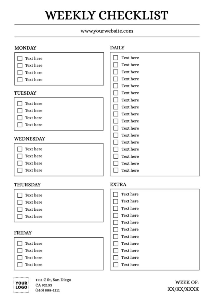 Online Editable Checklist Templates