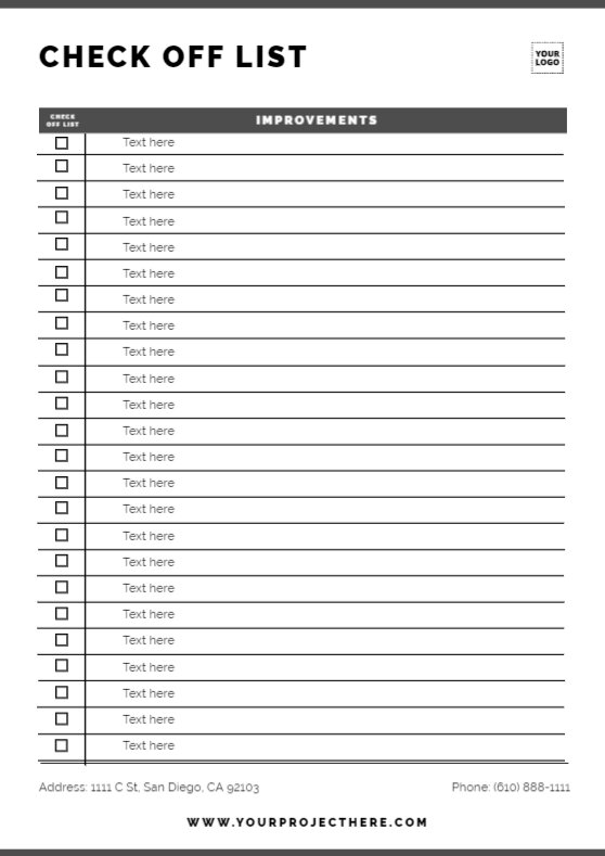 Printable Editable Checklist Template