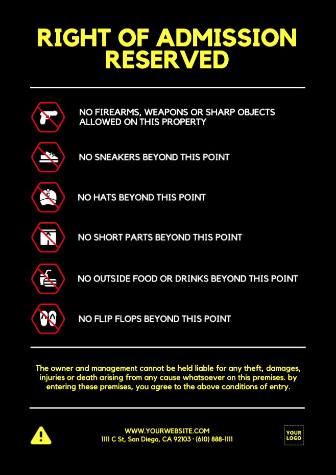 Free printable Right of Admission signs