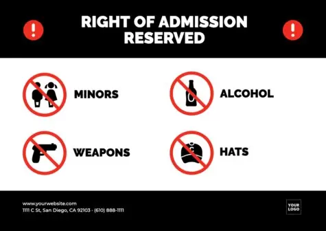 Edit a 'Right of Admission' template
