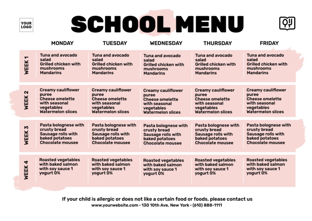 Create free school menus online