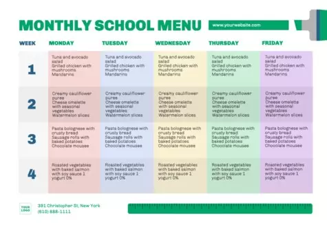Bearbeite einen Essensplan für Schule
