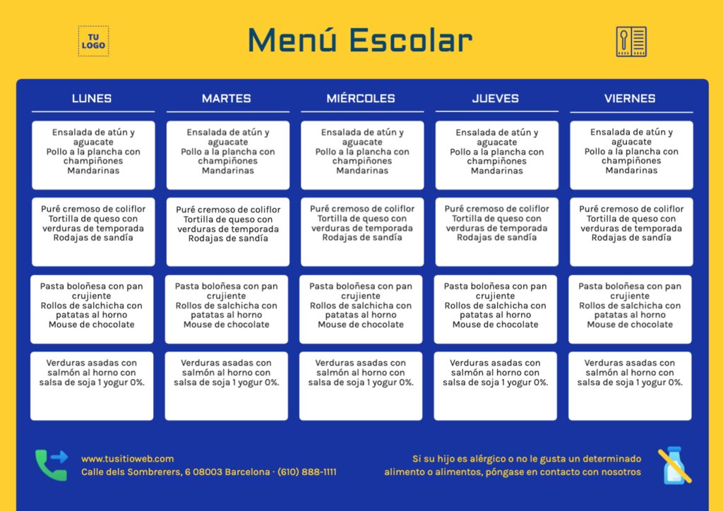 Crear un menú escolar gratis online