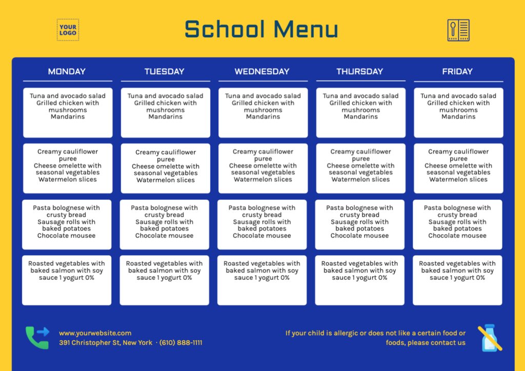Create free school menus online