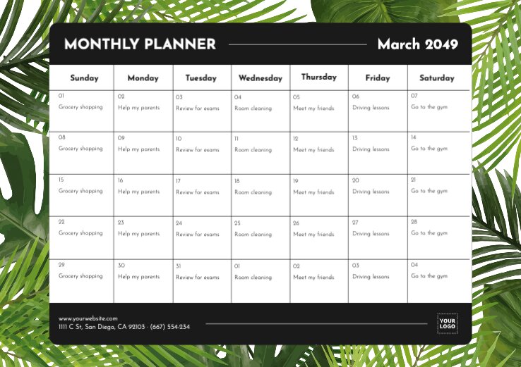 Printable monthly planner templates to edit online