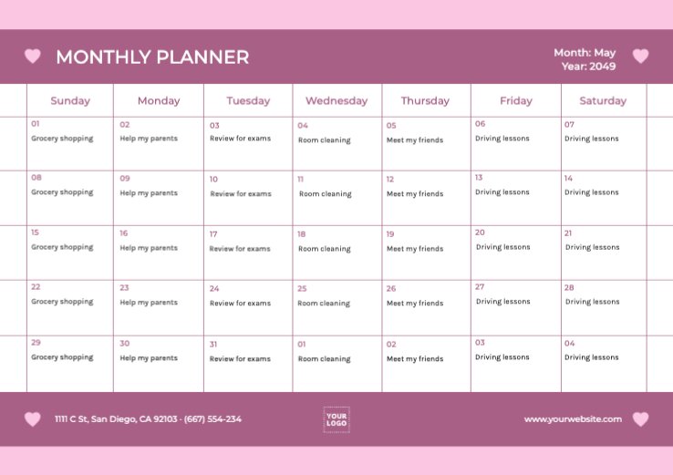 Printable Monthly Planner Templates To Edit Online