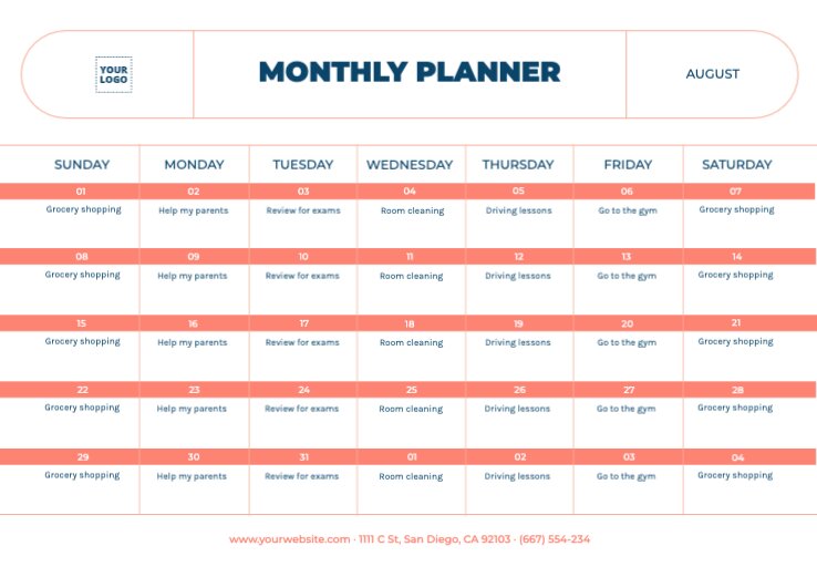 Printable monthly planner templates to edit online