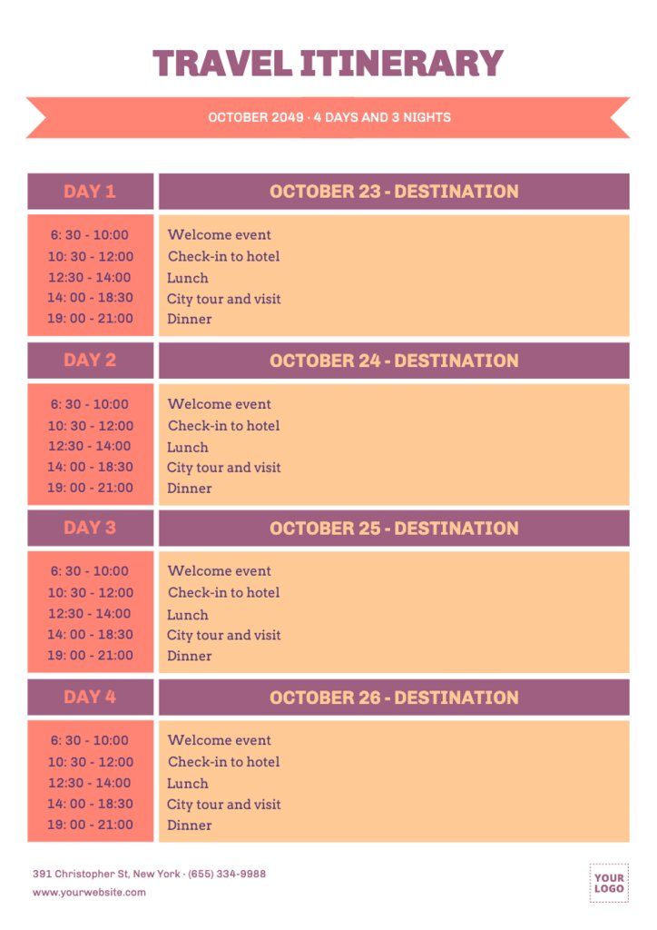 travel itinerary format uk