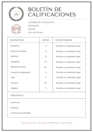 Edita un boletín de notas para alumnos