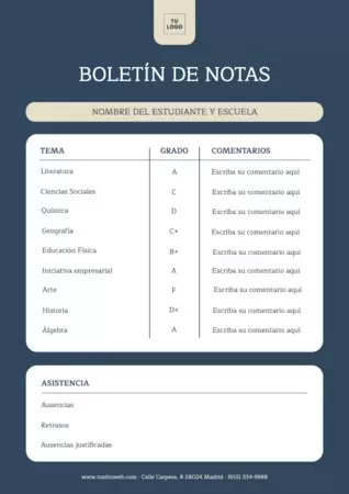 Edita un boletín de notas para alumnos