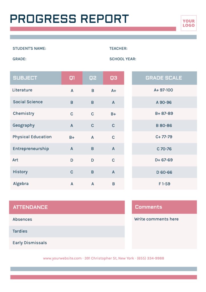 Customizable Student Report Card Templates