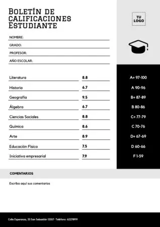 Edita un boletín de notas para alumnos