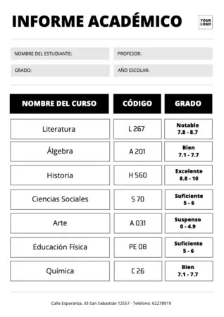 Edita un boletín de notas para alumnos