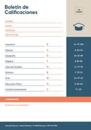 Edita un boletín de notas para alumnos