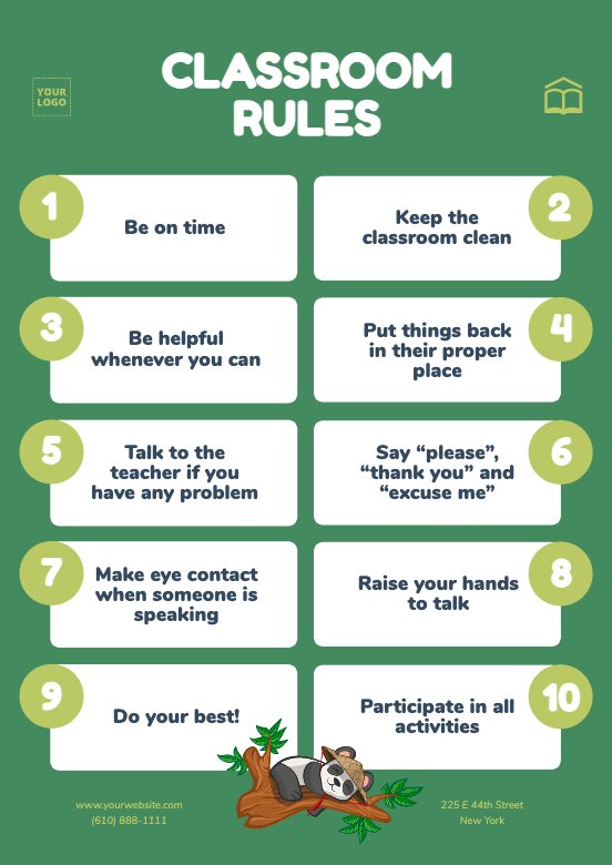 Free customizable classroom rules poster templates