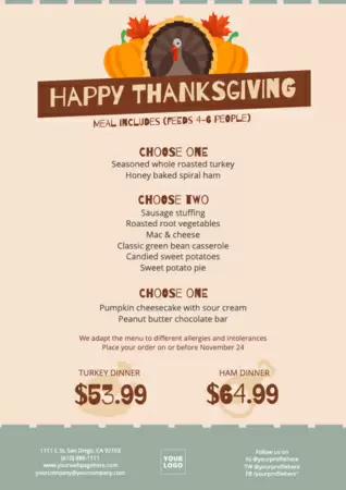 Bearbeite eine Thanksgiving-Speisekarte